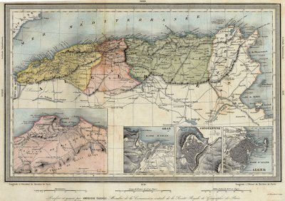 Mapa geograficzna Algierii ze szczegółami prowincji Algier, Oranu i Konstantyna, zrealizowana przez Amboise Tardieu autorstwa Unknown artist