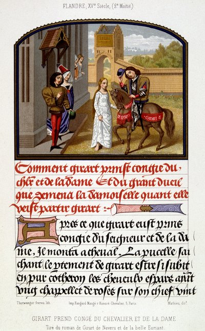 Girart żegna rycerza i damę - faksymile iluminacji z XV wieku autorstwa Unknown artist