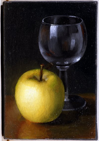 Szkło i żółte jabłko - Martwa natura, Olej na płótnie autorstwa Unknown artist