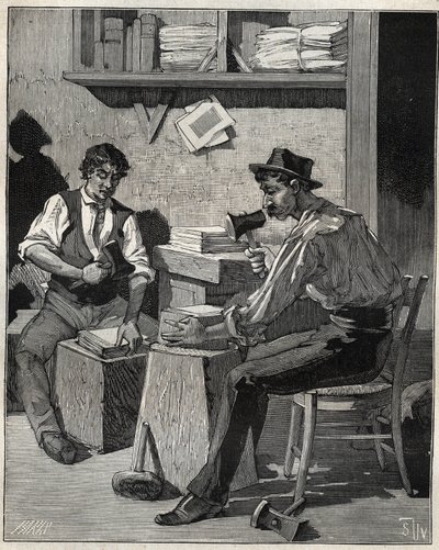 Trzepaczka złota. Grawer z 1885 roku w „Les arts et metiers illustres” Adolphe BITARD. autorstwa Unknown artist