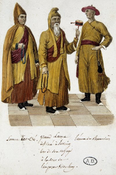 Wielki Lama i Lama Lao-Tseu (?) na dworze w Pekinie - grawer autorstwa Unknown artist