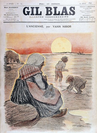Babcia i dzieci w zachodzącym słońcu „Gil Blas” 20 sierpnia autorstwa Unknown artist