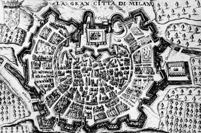 Wielkie miasto Mediolan, grawerowanie mapy Mediolanu, Włochy autorstwa Unknown artist