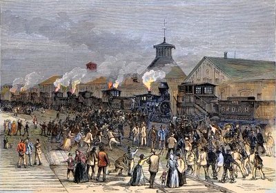 Wielki strajk kolejowy w 1877 r. Blokada silników w Martinsburgu w Wirginii Zachodniej autorstwa Unknown artist