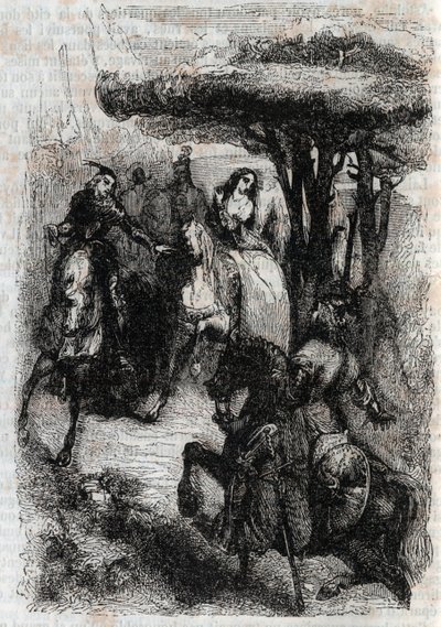 Griffon spotyka Origille - rycina z 1851 r. z „Wściekły Roland” (Orlando furioso) (XVI w.) Ludovico Ariosto, znanego jako Ariosto - Wydanie przetłumaczone z włoskiego przez hrabiego Tressan i wydane przez Gustave