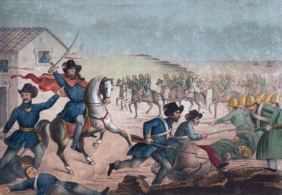 Guerra Grande: Garibaldi w bitwie pod San Antonio, 8 lutego 1846 - Urugwaj - Urugwajska wojna domowa: Giuseppe Garibaldi podczas bitwy pod San Antonio w Urugwaju 8 lutego autorstwa Unknown artist