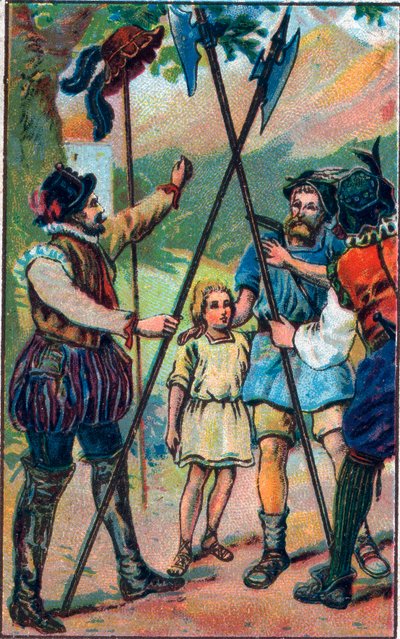 Guillaume Tell (William Tell) (legendarni bohaterowie szwajcarskiej niepodległości) odmówił pokłonu. Chromolitografia z końca XIX wieku. autorstwa Unknown artist