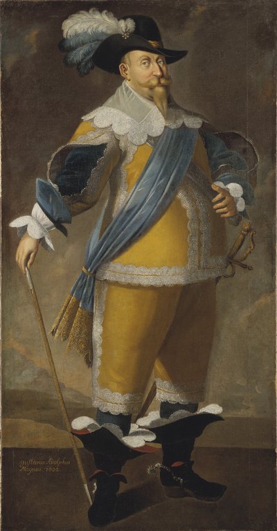 Gustave II Adolphe, dit le Grand ou le lion du Nord - Portret króla Szwecji Gustawa II Adolfa (1594-1632), Anonim . Olej na płótnie. Wymiar : 204x103 cm. Muzeum Narodowe w Sztokholmie autorstwa Unknown artist