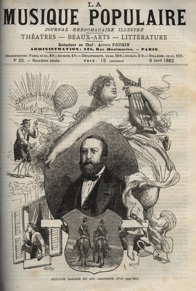 Gustave Nadaud (1820-1893), francuski autor tekstów piosenek i jego pieśni - rycina w słynnym tygodniku „La musique populaire”” - 1882 autorstwa Unknown artist