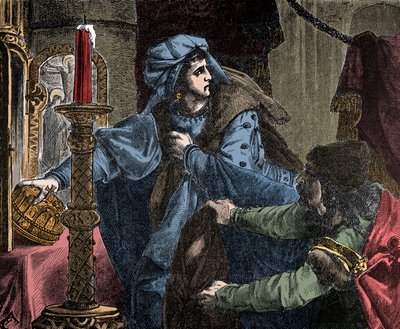 Helene Kottanner (Kottanerin, Kottannerin) (1439-1440) kradnie koronę królewską św. Szczepana (Święta Korona Węgierska) w 1440 roku (Stefan I Węgier) ( autorstwa Unknown artist