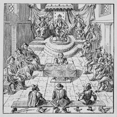 Henryk III (1551 - 1589) posiadający Estates Génales w Blois w 1576 r. - w „Zbiorze 39 figur przedstawiających klęski Francji od 1562 do 1586”; Imprimerie Louisa Perrina autorstwa Unknown artist