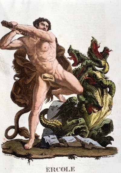 Herkules uderza w Hydrę Lerny - grawer autorstwa Unknown artist