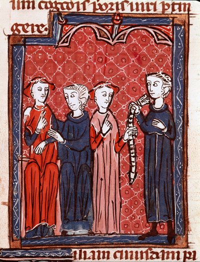 Historia prawa kanonicznego: „Kobieta skazana na pas czystości” Miniatura zaczerpnięta z „Decret de Gratien” („Concordia discordantium canonum” lub „Decretum Gratiani”) z 1140 r. regulująca prawa i kanony Kościoła rzymskokatolickiego . 13th autorstwa Unknown artist