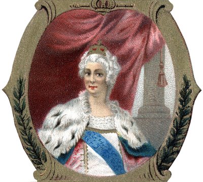 Historia Rosji: Portret Katarzyny II Rosji (1729-1796). Późna chromolitografia XIX wieku. autorstwa Unknown artist