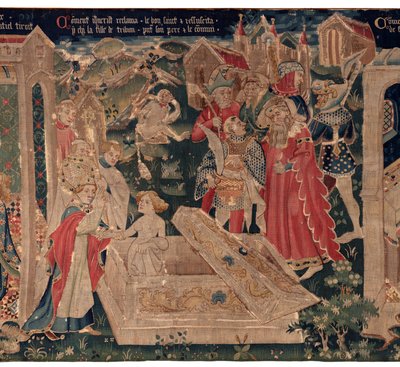 Historia św. Piata i św. Eleutery, scena 12: Zmartwychwstanie córki trybuna autorstwa Unknown artist