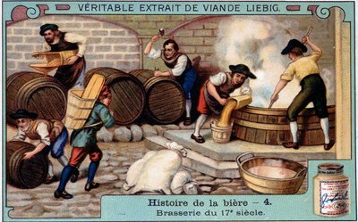 Historia piwa: browar w XVIII wieku - naklejka reklamowa Liebiga autorstwa Unknown artist