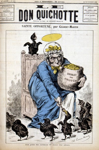 Święta Szansa i budżet kultów: małym wronom daje dojrzałość - w „Le Don Kichot”” z 24.11.1882 r. autorstwa Unknown artist
