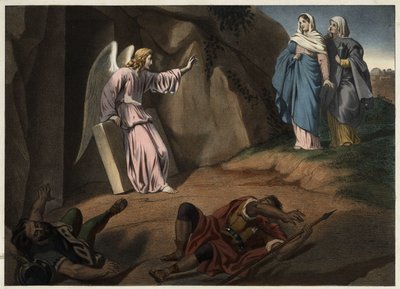 Święte kobiety odwiedzające Chrystusa przy grobie. Anonimowy rycina z XIX wieku. autorstwa Unknown artist