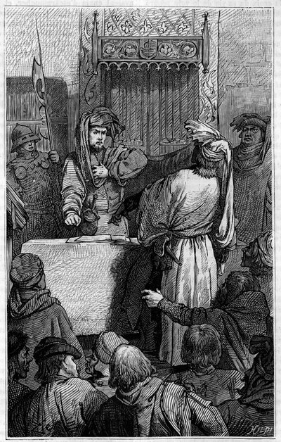Wojna stuletnia - La Jacquerie (1358): kupiec Etienne Marcel (1315-1358) i echevin Jean Maillart, jeden z przywódców partii rojalistów, podczas Jacquerie, buntu chłopów przeciwko francuskiej szlachcie. Grawerowanie w „Dzienniku Le autorstwa Unknown artist