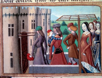 Wojna stuletnia: delfin i przyszły król Karol VII powraca do Paryża po ucieczce do Bourges w czasie wojny domowej między Armagnacs a Burgundami 29.05.1418, czerwiec 1418. Miniatura z „” Vigilles du roi Charles VII ”” autorstwa Martiala d