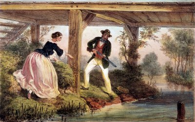 Polowanie na szczupaki w Anglii. Grawerowanie z XIX wieku. Gien, muzeum polowań autorstwa Unknown artist