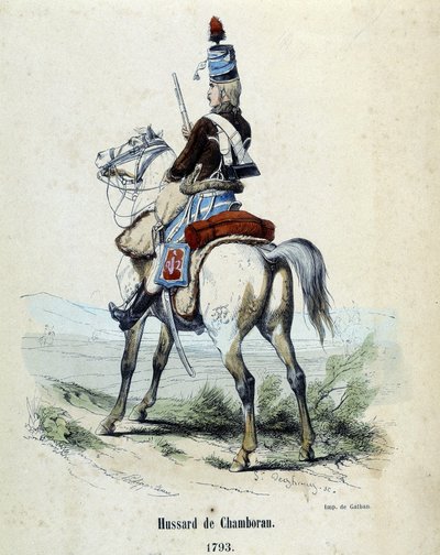 Hussar de Chamborant a 1793 na koniu. autorstwa Unknown artist