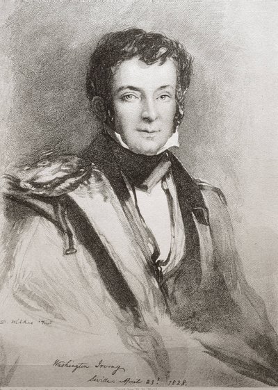 IRVING, Washington (1783-1859). Amerykański powieściopisarz i historyk. Portret wykonany w Sewilli (1828). Litografia. autorstwa Unknown artist