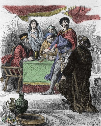 Ilustracja do „Ivanhoe” Waltera Scotta (1771-1832), szkockiego pisarza: Ivanhoe zostaje wyzwany przez saksońskiego rycerza Briana de Bois Guilberta. autorstwa Unknown artist