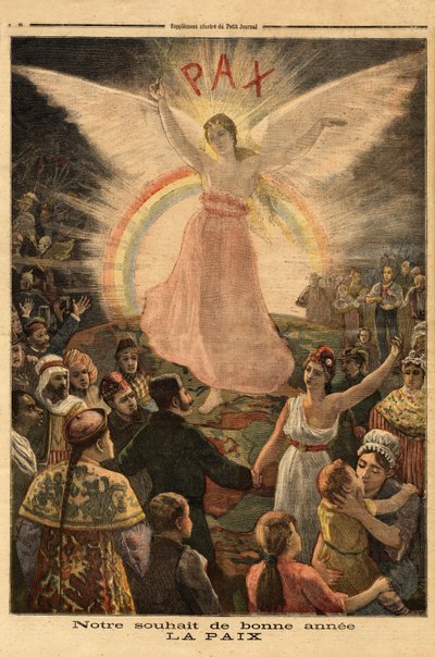 Ilustracja do życzeń noworocznych 1894, pokój dla wszystkich narodów. Grawerowanie w „”Le petit journal”” 1.01.1894. Kolekcja Selvy. autorstwa Unknown artist