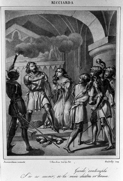Ilustracja do ostatniej sceny aktu V „Ricciardy” włoskiego poety i dramaturga Ugo Foscolo (1778-1827) XIX w. autorstwa Unknown artist
