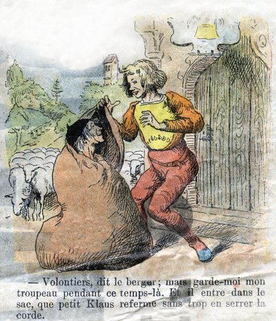 Ilustracja z końca XIX wieku do bajki Hansa Christiana Andersena (1805-1875) „Wielki Mikołaj i Mikołaj” (Klaus).Zbiory prywatne. autorstwa Unknown artist