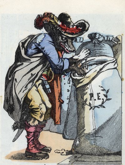Ilustracja do baśni „Compere le Loup, Maitre Renard, Comere la Chevre et ses petits biquets”” według bajki Jeana de la Fontaine. W „Opowieściach z domu dla najmłodszych””. Anonimowy rycina z XIX wieku. autorstwa Unknown artist