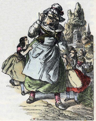 Ilustracja do bajki „Dobra mama owca”. W „Opowieściach z domu dla najmłodszych””. Anonimowy rycina z XIX wieku. autorstwa Unknown artist