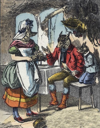 Ilustracja do bajki „Dobra mama owca”. W „Opowieściach z domu dla najmłodszych””. Anonimowy rycina z XIX wieku. autorstwa Unknown artist