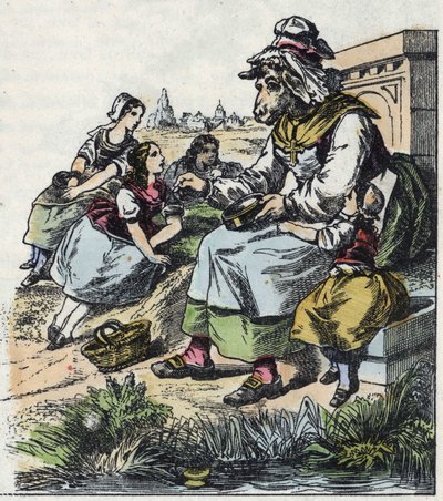 Ilustracja do bajki „Dobra mama owca”. W „Opowieściach z domu dla najmłodszych””. Anonimowy rycina z XIX wieku. autorstwa Unknown artist