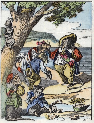 Ilustracja do bajki „Straszny Raminagrobis i myszy”””””””””””””””””””””””””””””””””””””””””””””””””””. W „Opowieściach z domu dla najmłodszych””. Anonimowy rycina z XIX wieku. autorstwa Unknown artist