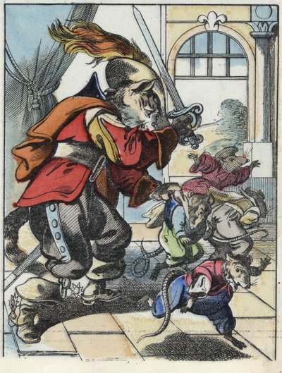 Ilustracja do bajki „Straszny Raminagrobis i myszy”””””””””””””””””””””””””””””””””””””””””””””””””””. W „Opowieściach z domu dla najmłodszych””. Anonimowy rycina z XIX wieku. autorstwa Unknown artist