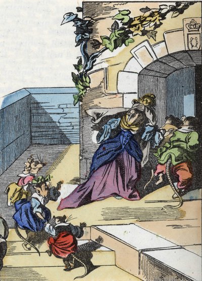 Ilustracja do bajki „Straszny Raminagrobis i myszy”””””””””””””””””””””””””””””””””””””””””””””””””””. W „Opowieściach z domu dla najmłodszych””. Anonimowy rycina z XIX wieku. autorstwa Unknown artist