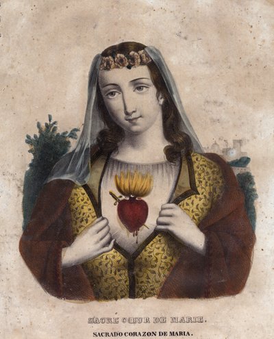 Niepokalane Serce Maryi - Wizerunek religijny Najświętszego Serca Maryi - rycina XIX w. - Sagrado corazon Marii - Inmaculado Corazon Marii - autorstwa Unknown artist