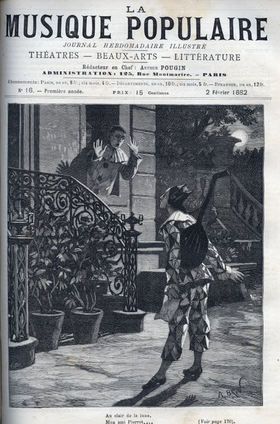W świetle księżyca reprezentacja popularnej piosenki. Arlekin na balkonie Pierrota, w świetle księżyca. autorstwa Unknown artist