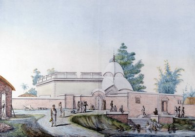 Kultura i cywilizacja indyjska: kąpiel w rzece Hooghly w Kalkucie (lub Kalkucie), Indie. Grawerowanie 1808. autorstwa Unknown artist