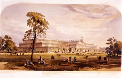 Rewolucja przemysłowa: widok na Pałac Kryształowy, zbudowany przez Josepha Paxtona na Wystawę Światową w Londynie w 1851 (Hyde Park) XIX wiek autorstwa Unknown artist