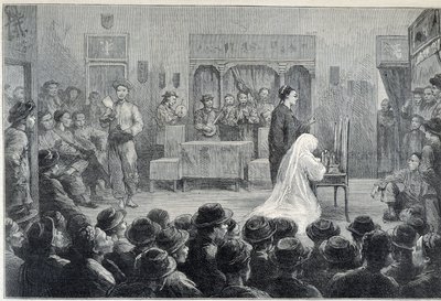 Wewnątrz chińskiego teatru w Kalifornii, pod koniec XIX wieku. autorstwa Unknown artist