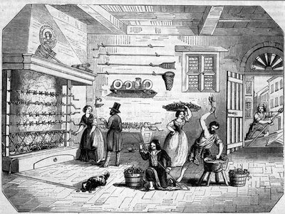 Wewnątrz fabryki węgorzy morskich w Comacchio we Włoszech. autorstwa Unknown artist
