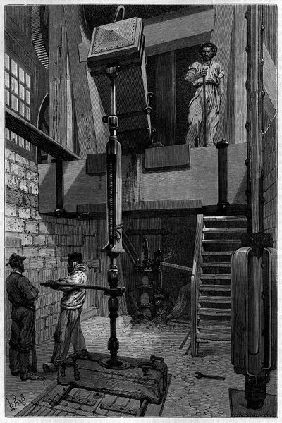 Montaż wiertarki do odkrycia złoża węgla. Grawerowanie w „Le journal de la jeunesse”” autorstwa Unknown artist