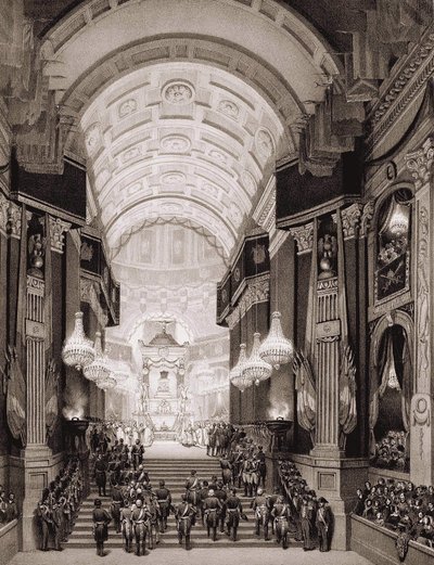 Wnętrze kościoła Inwalidów podczas ceremonii religijnej 15.12.1840. (Przeniesienie prochów Napoleona I do Inwalidów) autorstwa Unknown artist