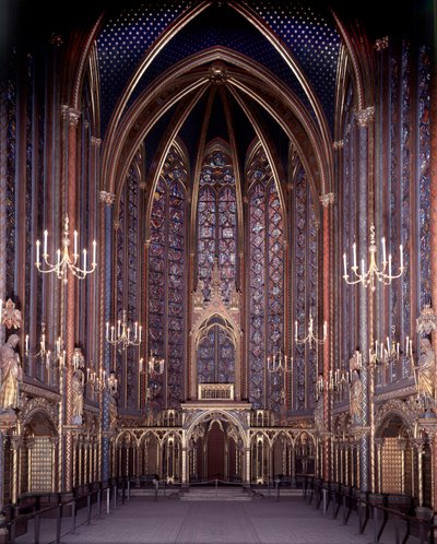 Widok wnętrza Sainte Chapelle w Paryżu: Wysoka Kaplica, Architektura autorstwa Unknown artist