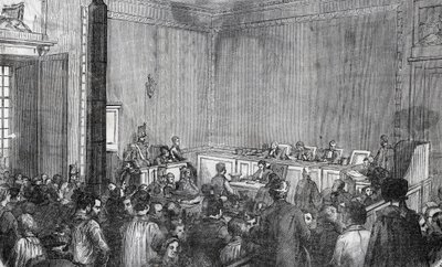 Widok wewnętrzny policji poprawczej, sala VI w Paryżu w XIX wieku - Grawerowanie w „Tableau-de-Paris” autorstwa Edmonda Texiera autorstwa Unknown artist