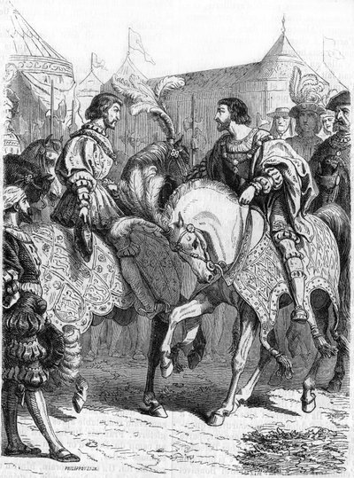 Wywiad z Francois 1st i Henrykiem VIII. Rycina XIX wieku. autorstwa Unknown artist