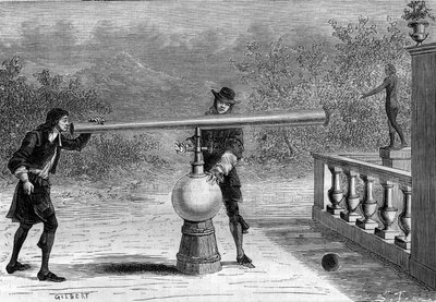 Wynalazek: Sarbacan lub pistolet pneumatyczny autorstwa Otto von Guericke (Otto de Guericke) (1602-1686), niemieckiego wynalazcy. Grawerowanie w „La Nature” autorstwa Unknown artist